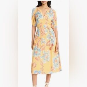 The Good Journey Floral Yellow Midi Dress women’s size S-NWT